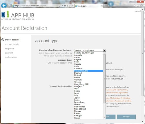 New Windows Phon App Hub Registration